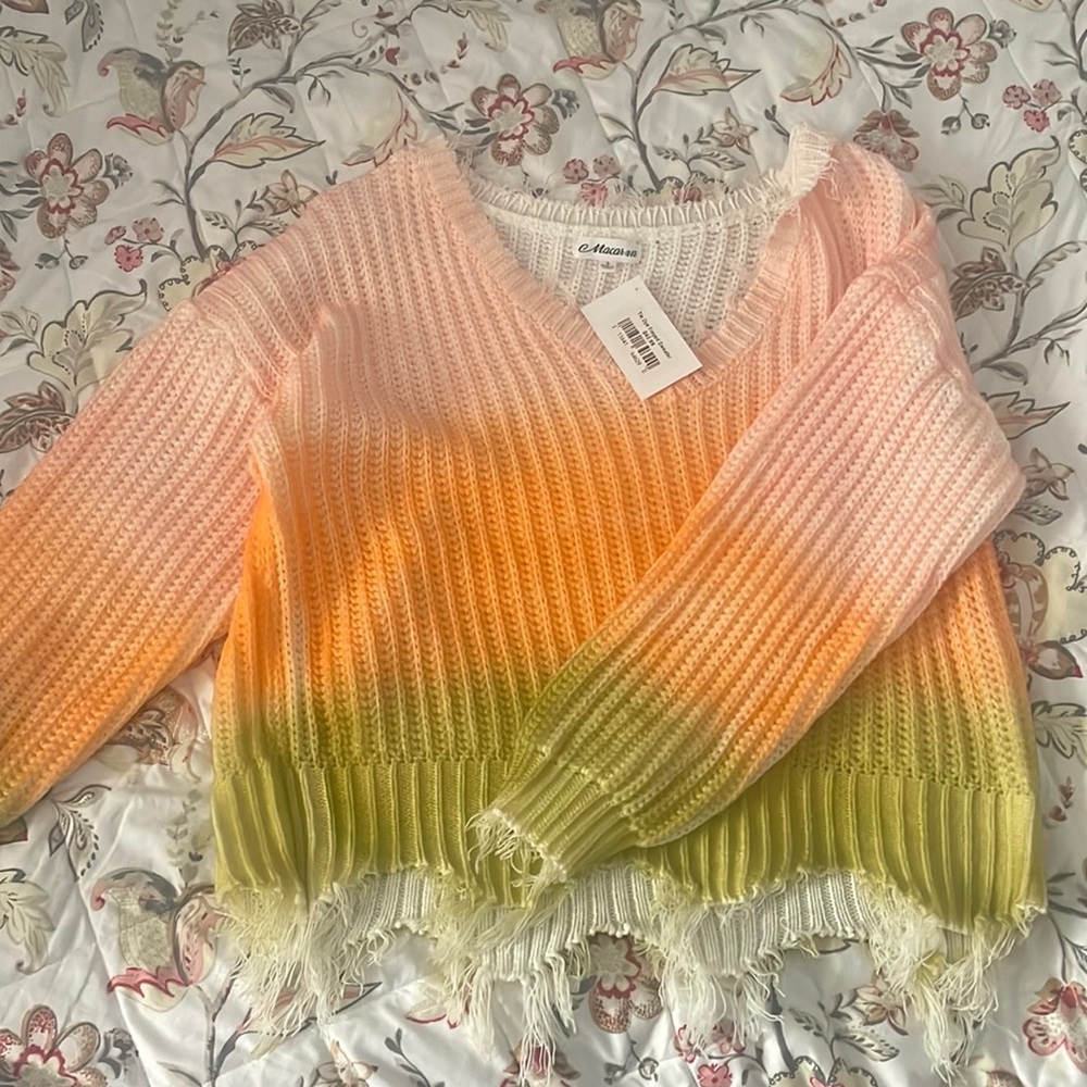macaron tie dyed frayed sweater. nwt